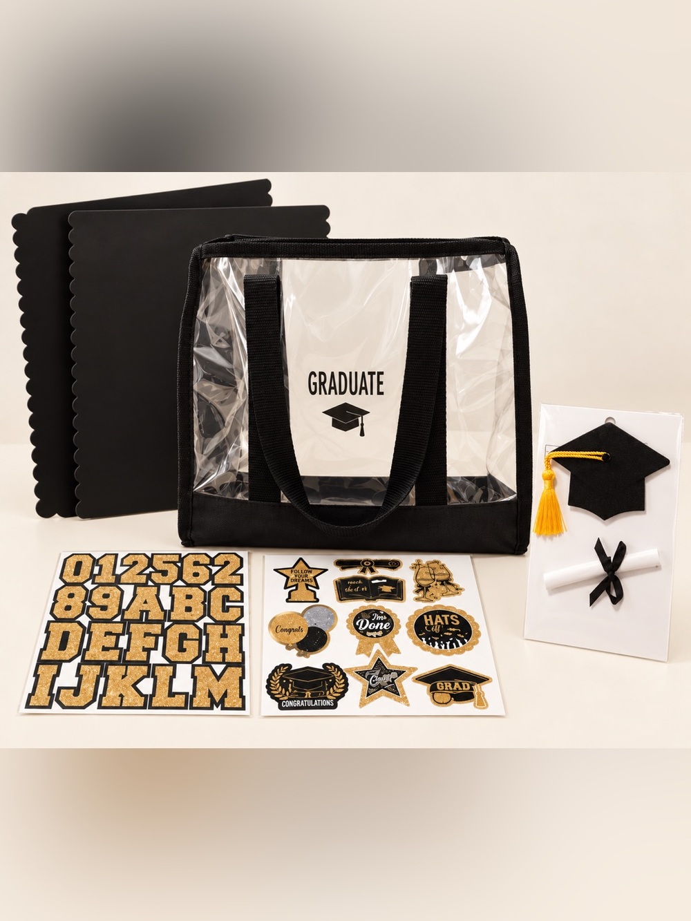 Graduate Clear Tote Bag with Black Trim - Graduation Party Accessory